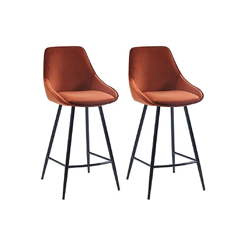 Vente-Unique Lot de 2 tabourets de bar - Velours - Terracotta - MASURIE