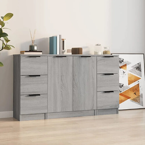 Maison Chic Ensemble de 3 Buffets,commode,console pour rangement Sonoma gris Bois d'ingénierie -MN83638