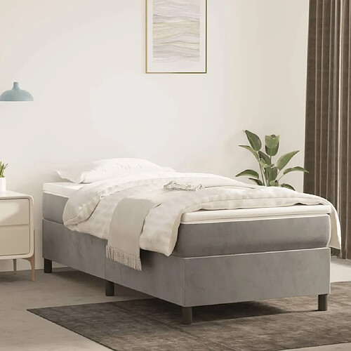 Maison Chic Lit Adulte - Lit simple Lit à sommier tapissier et matelas moelleux - Meuble de Chambre - Gris clair 100x200cm Velours -MN23970