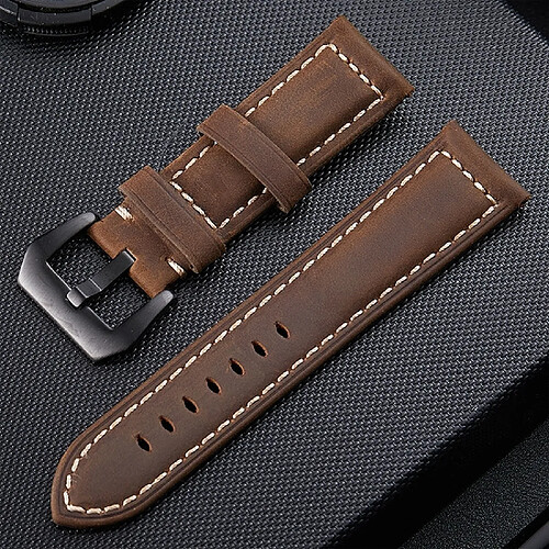 Wewoo Bracelet pour montre connectée de fou en cuir noir givré avec couchetaille 24 mm brun foncé