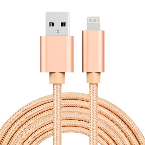 Wewoo Câble or pour iPhone X / 8 & 8 Plus / 7 & 7 Plus / 6 & 6s & 6 Plus & 6s Plus / iPad Tête de métal de style tissé de 3m 3A Lightning 8 broches vers le de données / chargeur d'USB,