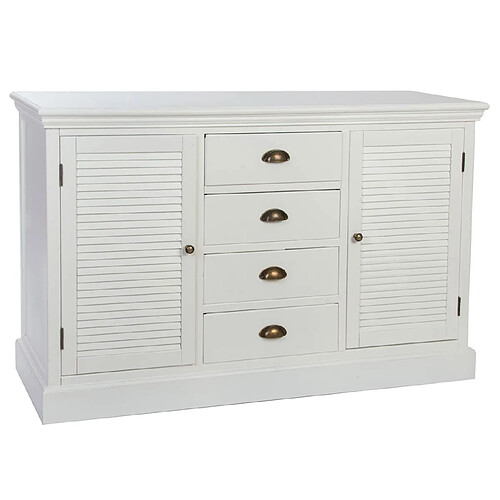 Pegane Commode meuble de rangement en bois coloris blanc - Longueur 126 x Hauteur 82 x Profondeur 41 cm