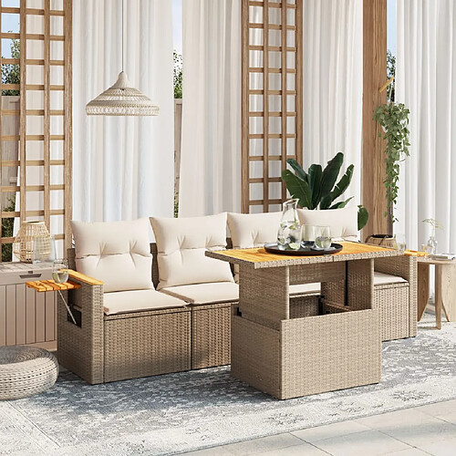 vidaXL Salon de jardin avec coussins 5 pcs beige résine tressée