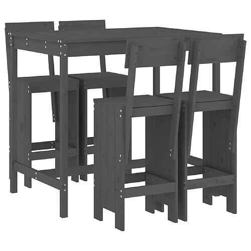 Maison Chic Table de bar et chaises d'extérieur 5 pcs,Ensemble de bar de jardin pour relax gris bois de pin massif -GKD435825