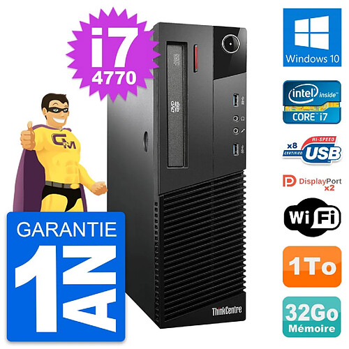 PC Lenovo ThinkCentre M93p SFF Intel i7-4770 RAM 32Go Disque 1To Windows 10 Wifi · Occasion