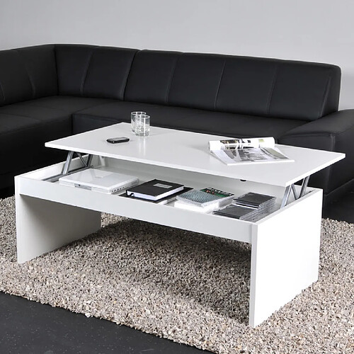 Weber Industries Table basse relevable rectangulaire en bois blanc DARWIN