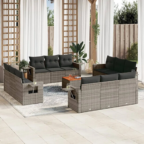 vidaXL Salon de jardin avec coussins 13 pcs gris résine tressée