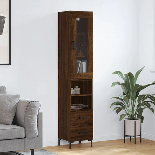 vidaXL Buffet haut Chêne marron 34,5x34x180 cm Bois d'ingénierie