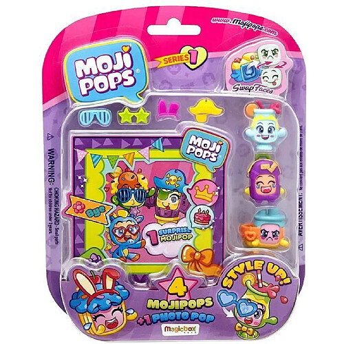 MEGABLEU - 800814 - Blister de 4 MOJIPOPS avec accessoires et un Photo Pop