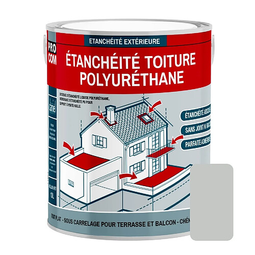 PRO COM Étanchéité toiture polyuréthane - Étanchéité toit terrasse, toit plat PROCOM-3.5 Kg-Gris clair (RAL 7035)