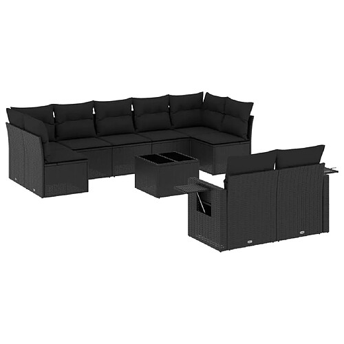 Maison Chic Salon de jardin 10 pcs avec coussins, Ensemble Tables et chaises d'extérieur noir résine tressée -GKD597485