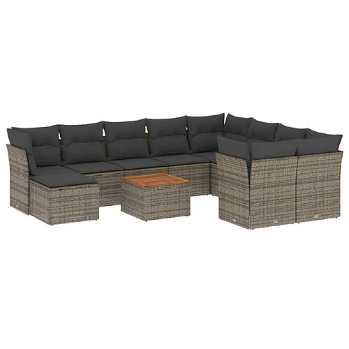 Maison Chic Salon de jardin 11 pcs avec coussins, Ensemble Tables et chaises d'extérieur gris résine tressée -GKD525083