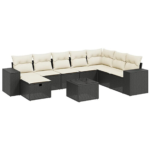 Maison Chic Ensemble Tables et chaises d'extérieur 9 pcs avec coussins,Salon de jardin noir résine tressée -GKD116235