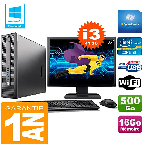 PC HP EliteDesk 800 G1 SFF Core I3-4130 16Go Disque 500 Go Wifi W7 Ecran 22" · Occasion