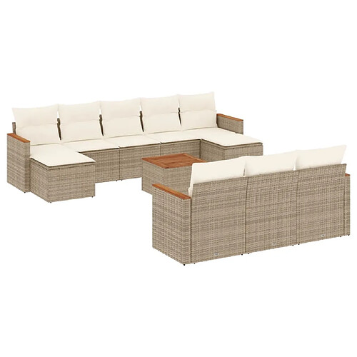 Maison Chic Salon de jardin 11 pcs avec coussins, Ensemble Tables et chaises d'extérieur beige résine tressée -GKD512957