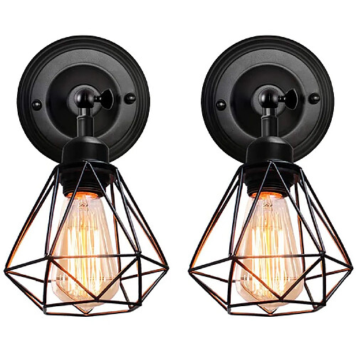 STOEX Lot de 2 Appliques Murales Industrielle Vintage Cage Diamant en Métal, Rétro Plafonnier Abat-jour Eclairage Luminaire E27 Intérieure Décoratio