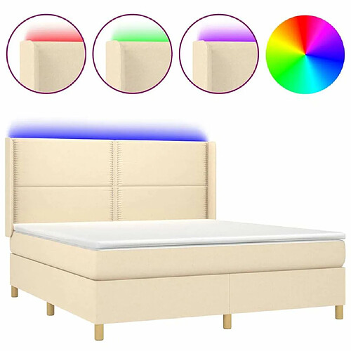 Maison Chic Lit adulte- Lit + matelas + LED,Sommier à lattes de lit matelas et LED Crème 180x200 cm Tissu -GKD52852