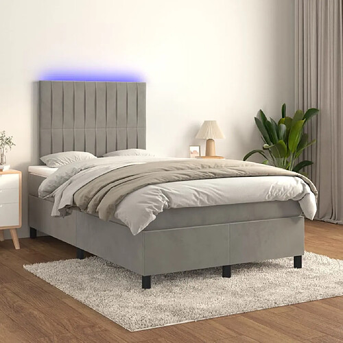 Sommier à lattes LED,Cadre à lattes de lit avec matelas pour Adulte Gris clair 120x200 cm -MN63388