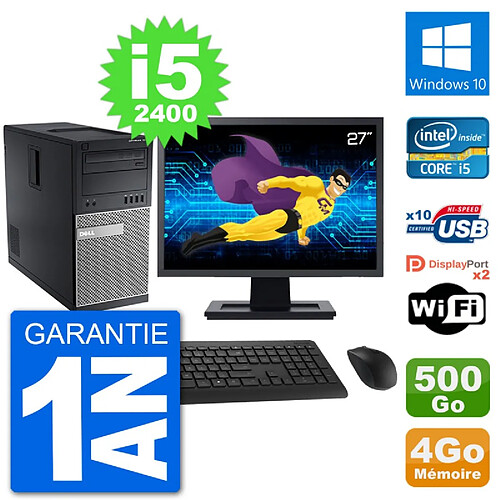 PC Tour Dell 7010 Ecran 27" Intel i5-2400 RAM 4Go Disque 500Go Windows 10 Wifi · Occasion