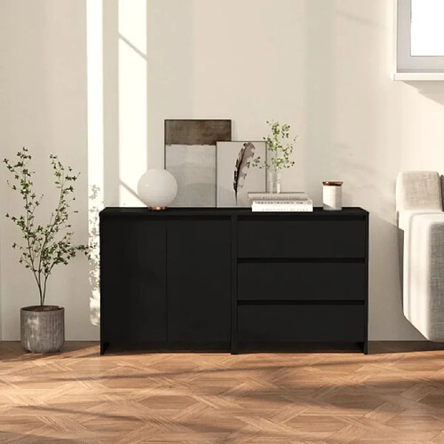 Maison Chic Ensemble de 2 Buffets,commode,console pour rangement Noir Bois d'ingénierie -MN66498