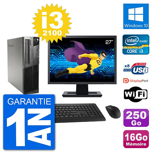 PC Lenovo M91p SFF Ecran 27" Intel i3-2100 RAM 16Go Disque 250Go Windows 10 Wifi · Occasion