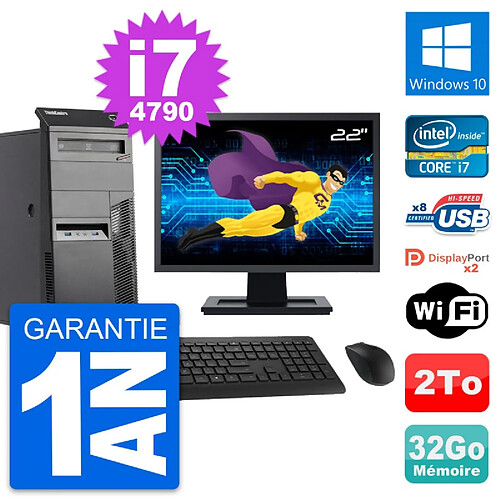 PC Tour Lenovo M83 Ecran 22" Intel i7-4790 RAM 32Go Disque 2To Windows 10 Wifi · Occasion