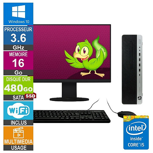 HP 800 G3 SFF i5-6500 3.60GHz 16Go/480Go SSD Wifi W10 + Ecran 22 · Reconditionné