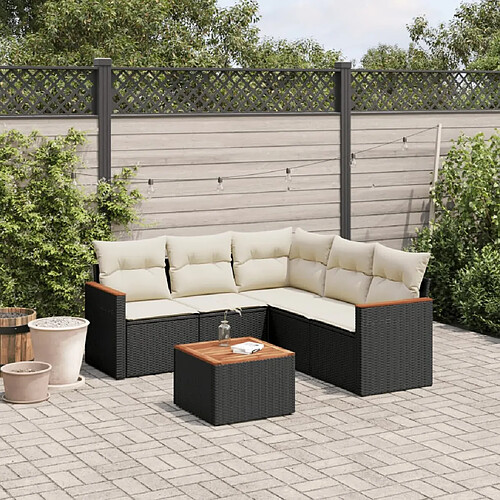 vidaXL Salon de jardin 6 pcs avec coussins noir résine tressée