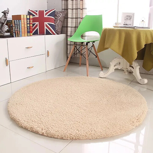 LUUCOZK Tapis moelleux en fausse fourrure Tapis à poils longs pour chambre à coucher SalonChambre-Beige-Diamètre 160cm cercle