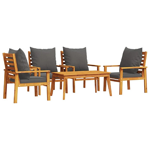 Maison Chic Salon de jardin avec coussins 5 pcs, Ensemble Tables et chaises de jardin,, Ensemble Tables et chaises de jardin, Bois d'acacia solide -GKD624517