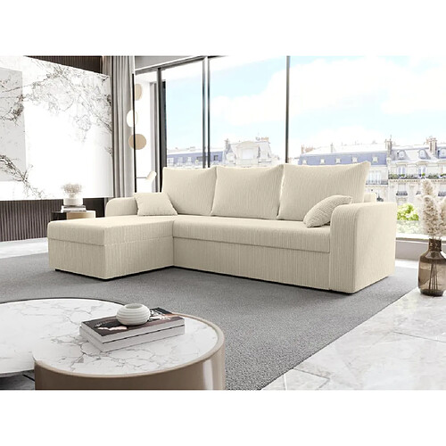 Vente-Unique Canapé d'angle convertible et réversible en velours côtelé beige ONABIA