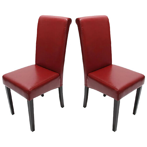 Mendler Lot de 2 chaises de séjour Novara II, cuir ~ rouge/pieds foncés