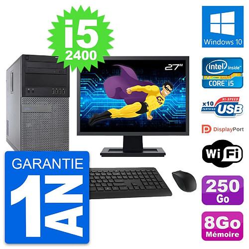 PC Tour Dell 790 MT Ecran 27" Intel i5-2400 RAM 8Go Disque 250Go Windows 10 Wifi · Occasion