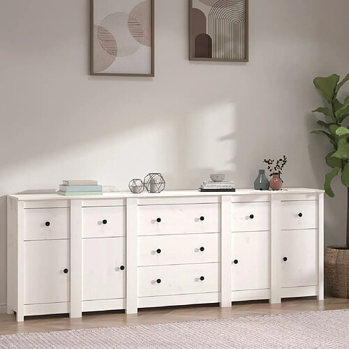 Maison Chic Buffet,Meuble de Rangement,commode pour salon,Cuisine Blanc 230x35x80 cm Bois massif de pin -MN74434