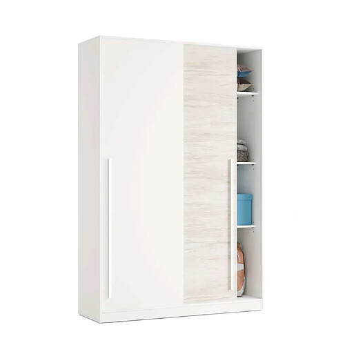 Pegane Armoire avec 2 portes coulissantes coloris blanc artic / blanc poli - Hauteur 200 x Longueur 120 x Profondeur 50 cm