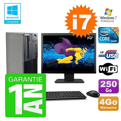 PC Lenovo M91p SFF Intel I7-2600 4Go Disque 250Go Graveur Wifi W7 Ecran 19" · Occasion