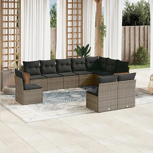 vidaXL Salon de jardin avec coussins 10 pcs gris résine tressée