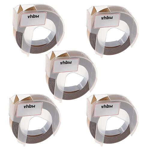 vhbw 5x Rubans de marquage 3D compatible avec Dymo 1765, 1805, 1855, Jet, Junior, Mini imprimante d'étiquettes 9mm Blanc sur Or