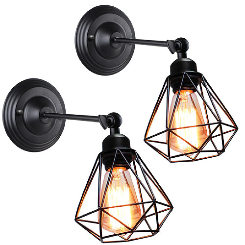 Stoex Lot de 2 Applique Mural Industrielle Design forme Cage Diamant Ajustable Lampe de Plafond Métal Luminaire pour Salon Chambre Salle à manger(Sans am