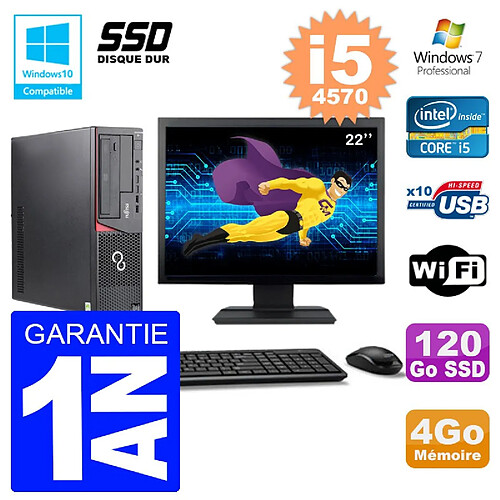 PC Fujitsu Esprimo E720 E85+ DT Ecran 22'' i5-4570 RAM 4Go 120 Go SSD Wifi W7 · Occasion