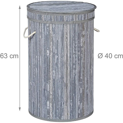 Helloshop26 Panier corbeille à linge rond couvercle 63 cm bambou gris 13_0000819