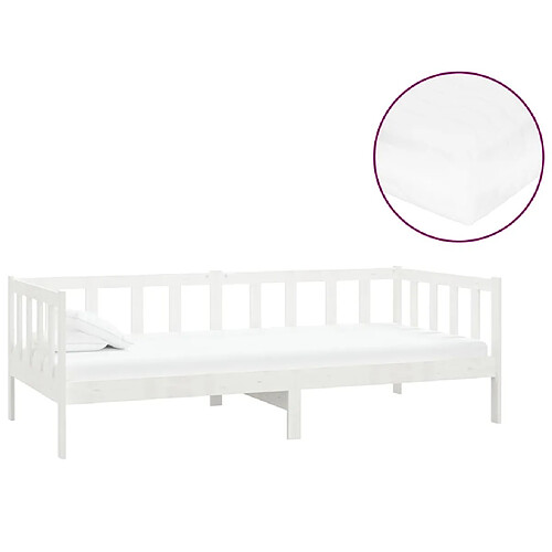 Maison Chic Lit de jour avec matelas, Lit de repos Lit d'invité pour Salon Chambre,Canapé-lit 90x200 cm Blanc Bois de pin massif -MN74933