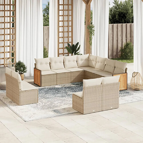 vidaXL Salon de jardin 11 pcs avec coussins beige résine tressée