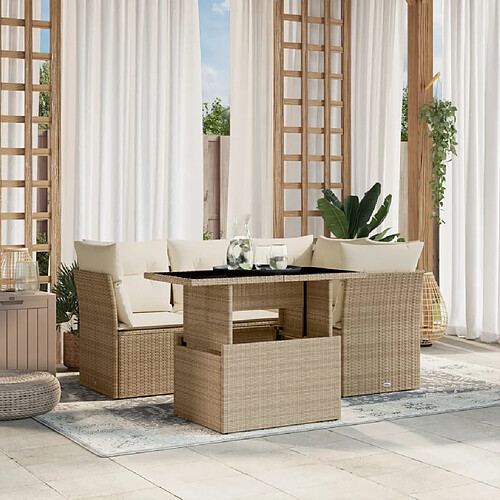 vidaXL Salon de jardin avec coussins 5 pcs beige résine tressée