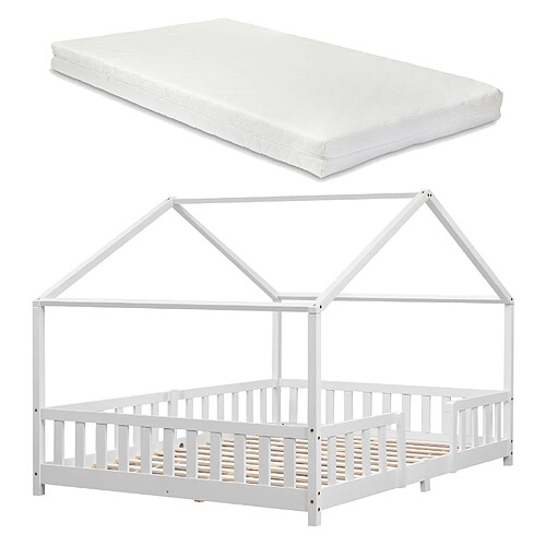 Lit d'enfant Treviolo Forme Maison avec Matelas à Mousse à Froid 200 x 140 cm Blanc [en.casa]