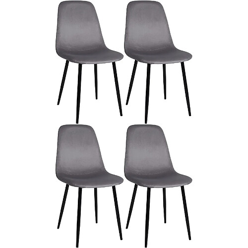 Decoshop26 Lot de 4 chaises de salle à manger design simple avec pieds en métal noir et assise en tissu gris foncé 10_0001829