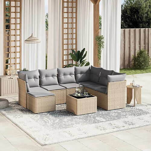 vidaXL Salon de jardin avec coussins 8pcs mélange beige résine tressée