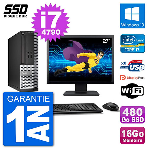 PC Dell Optiplex 3020 SFF Ecran 27" i7-4790 RAM 16Go SSD 480Go Windows 10 Wifi · Occasion