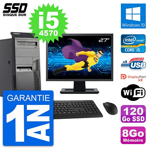 PC Tour Lenovo M83 Ecran 27" Intel i5-4570 RAM 8Go SSD 120Go Windows 10 Wifi · Occasion