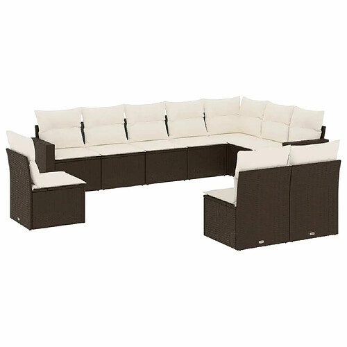 Maison Chic Salon de jardin 10 pcs avec coussins, Ensemble Tables et chaises d'extérieur marron résine tressée -GKD952838